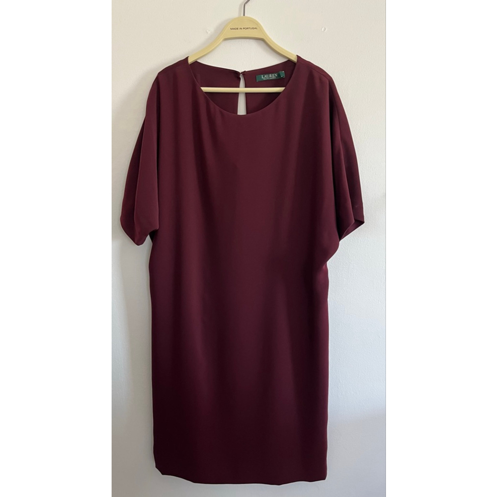 Lauren Ralph Lauren burgundy shift dress Dolman sleeves size 12